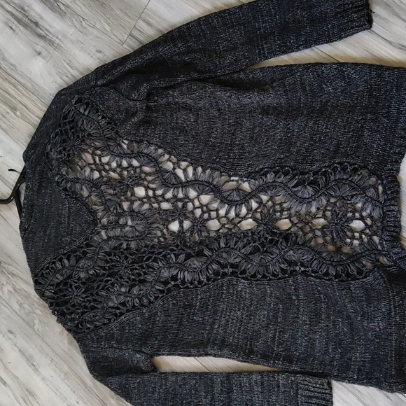 Black Tape long grey cardigan with crochet back! - Picture 3 of 6